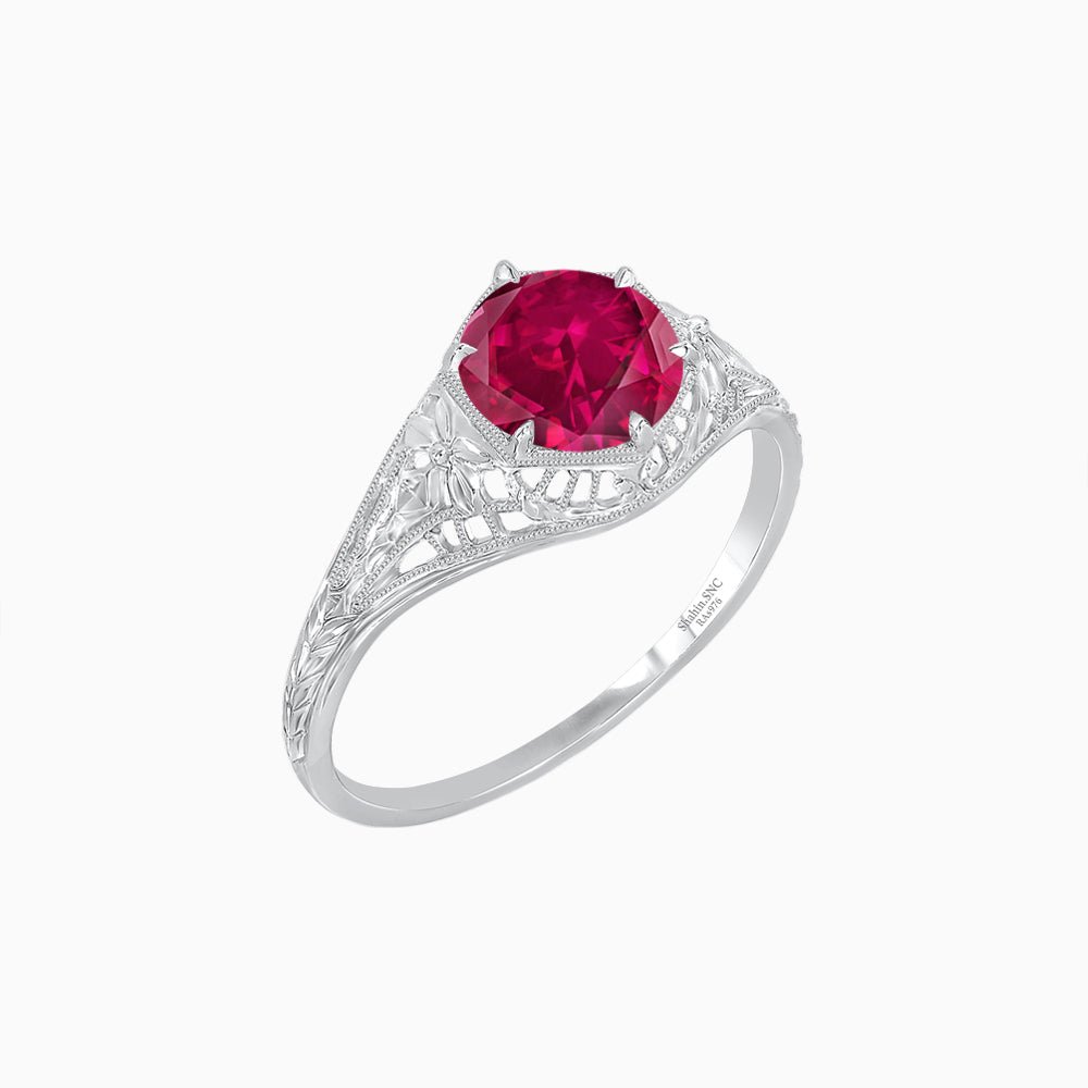 Antique Inspired Hexagonal Round Center Mounting Ring with Openwork - Shahin Jewelry
