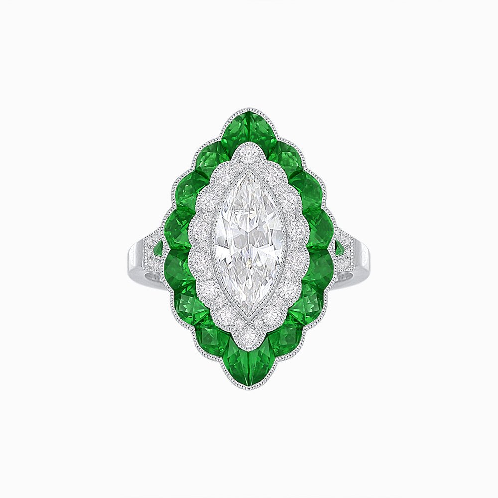 Antique Inspired Marquise Cut Diamond and Cocktail Ring - Shahin Jewelry