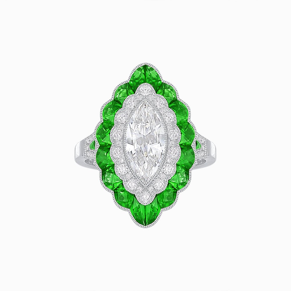 Antique Inspired Marquise Cut Diamond and Cocktail Ring - Shahin Jewelry