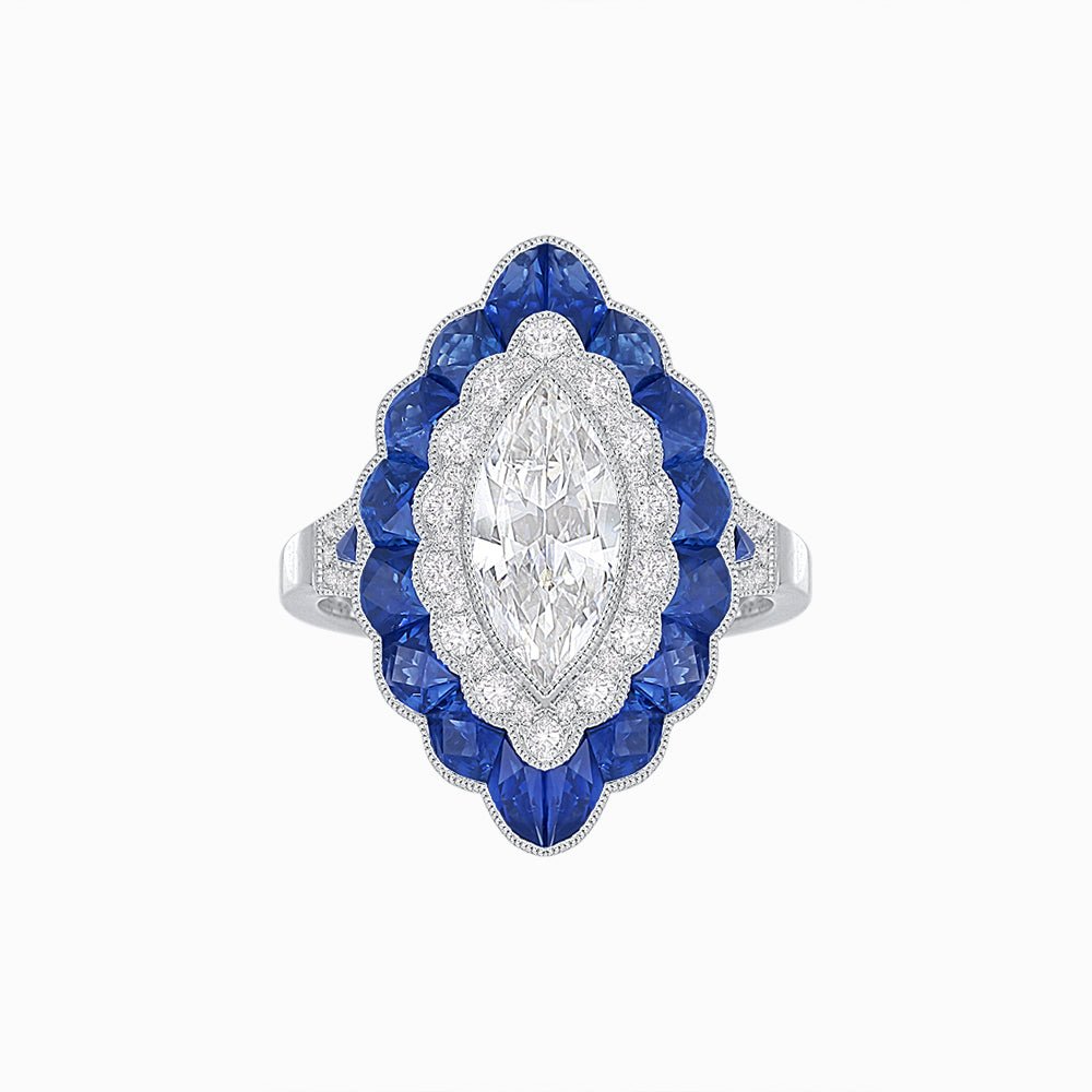 Antique Inspired Marquise Cut Diamond and Cocktail Ring - Shahin Jewelry