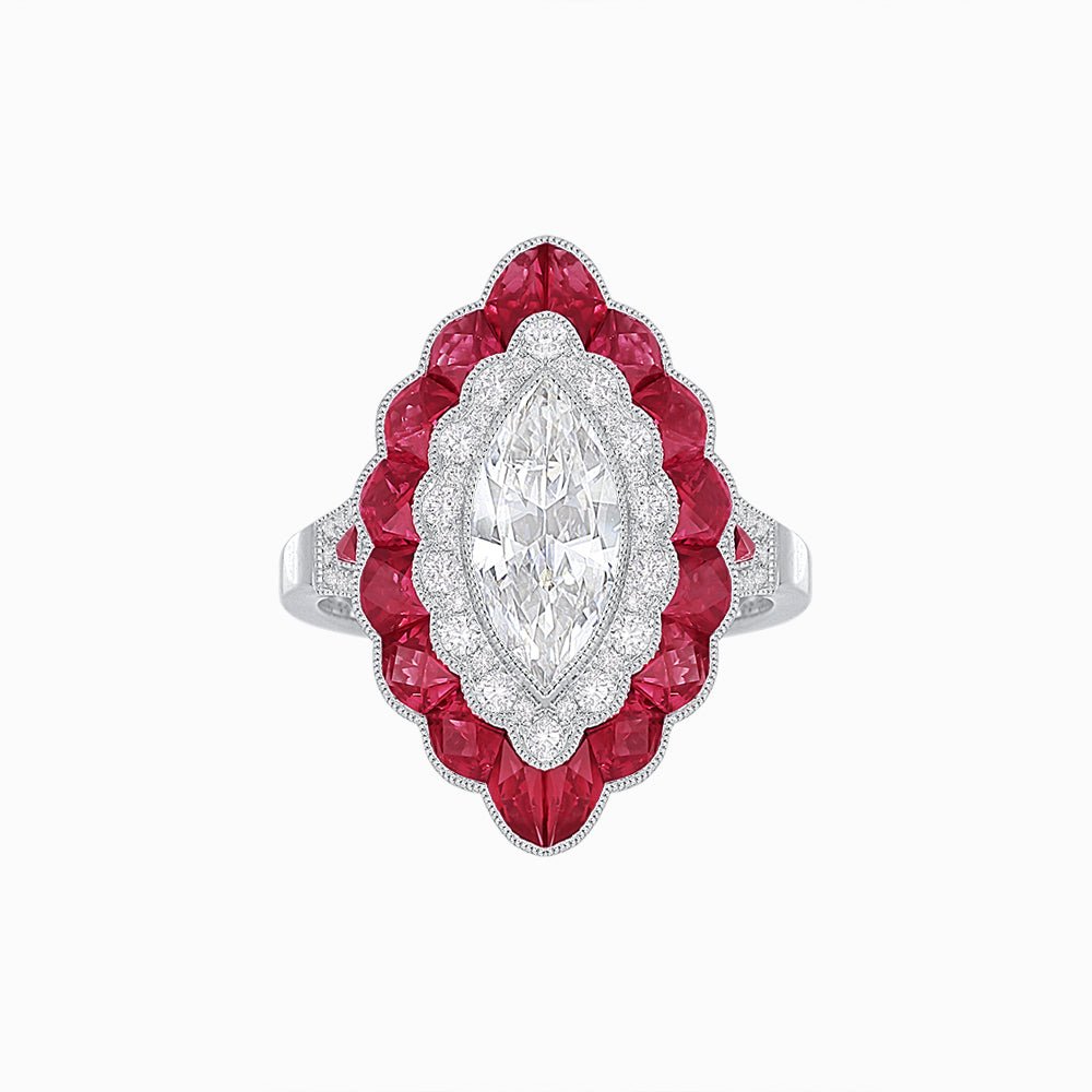 Antique Inspired Marquise Cut Diamond and Cocktail Ring - Shahin Jewelry