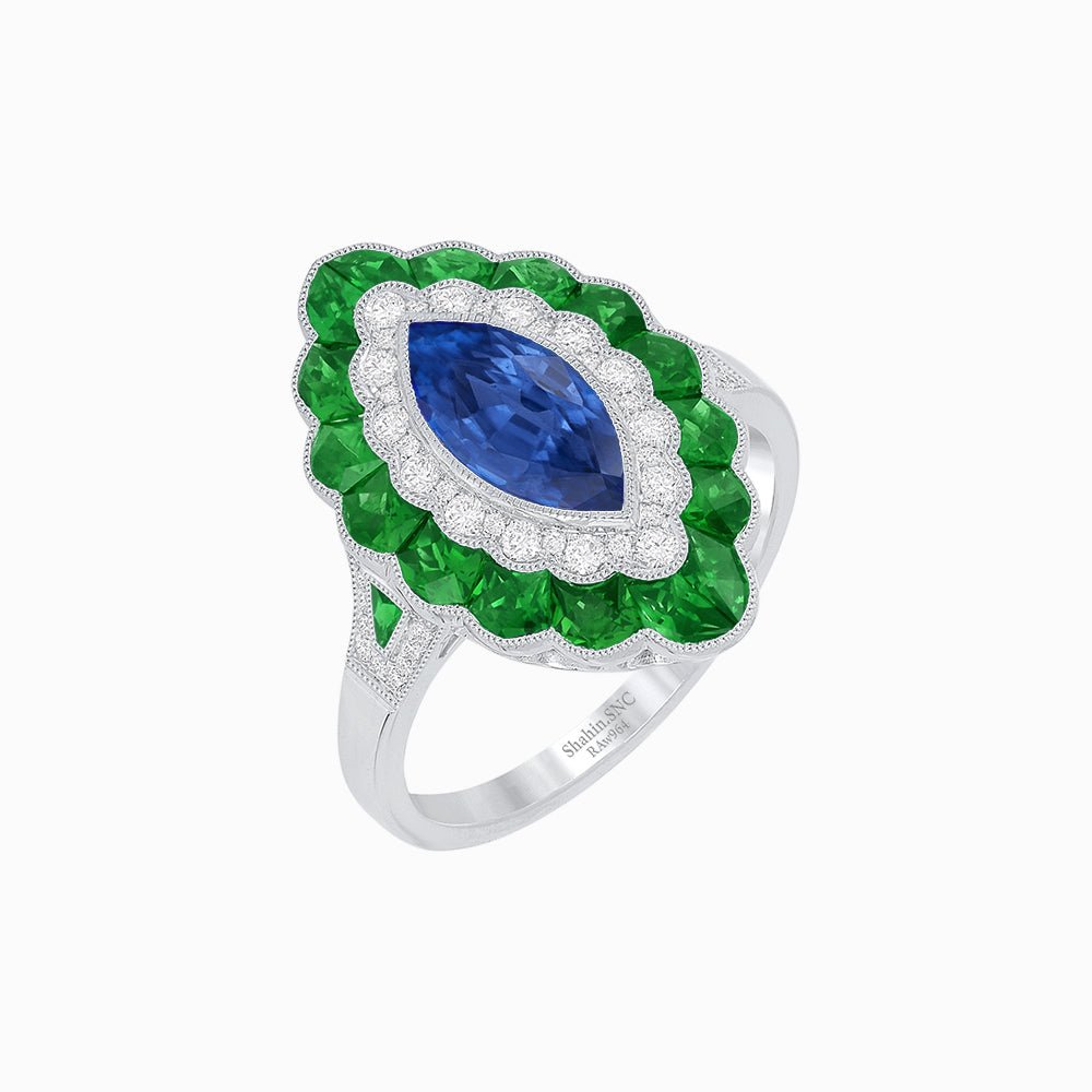 Antique Inspired Marquise Cut Gemstone Cocktail Ring - Shahin Jewelry