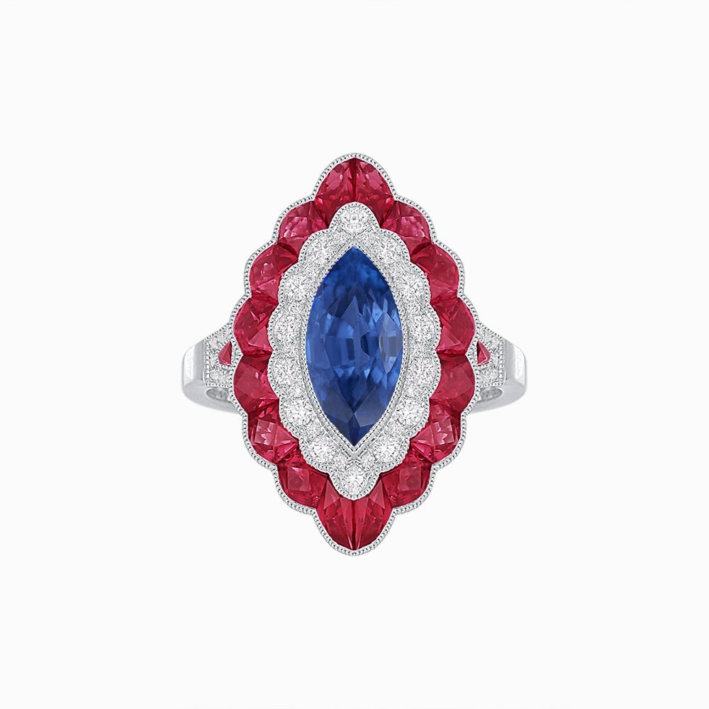 Antique Inspired Marquise Cut Gemstone Cocktail Ring - Shahin Jewelry