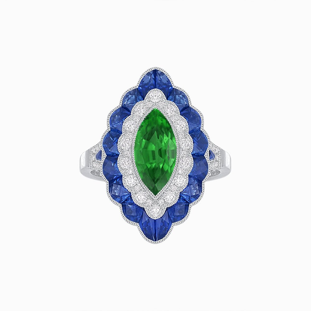 Antique Inspired Marquise Cut Gemstone Cocktail Ring - Shahin Jewelry