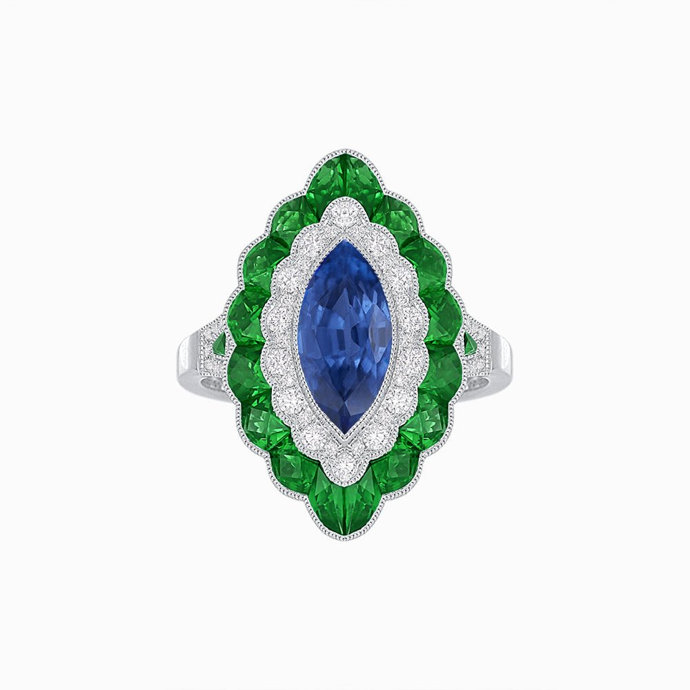 Antique Inspired Marquise Cut Gemstone Cocktail Ring - Shahin Jewelry