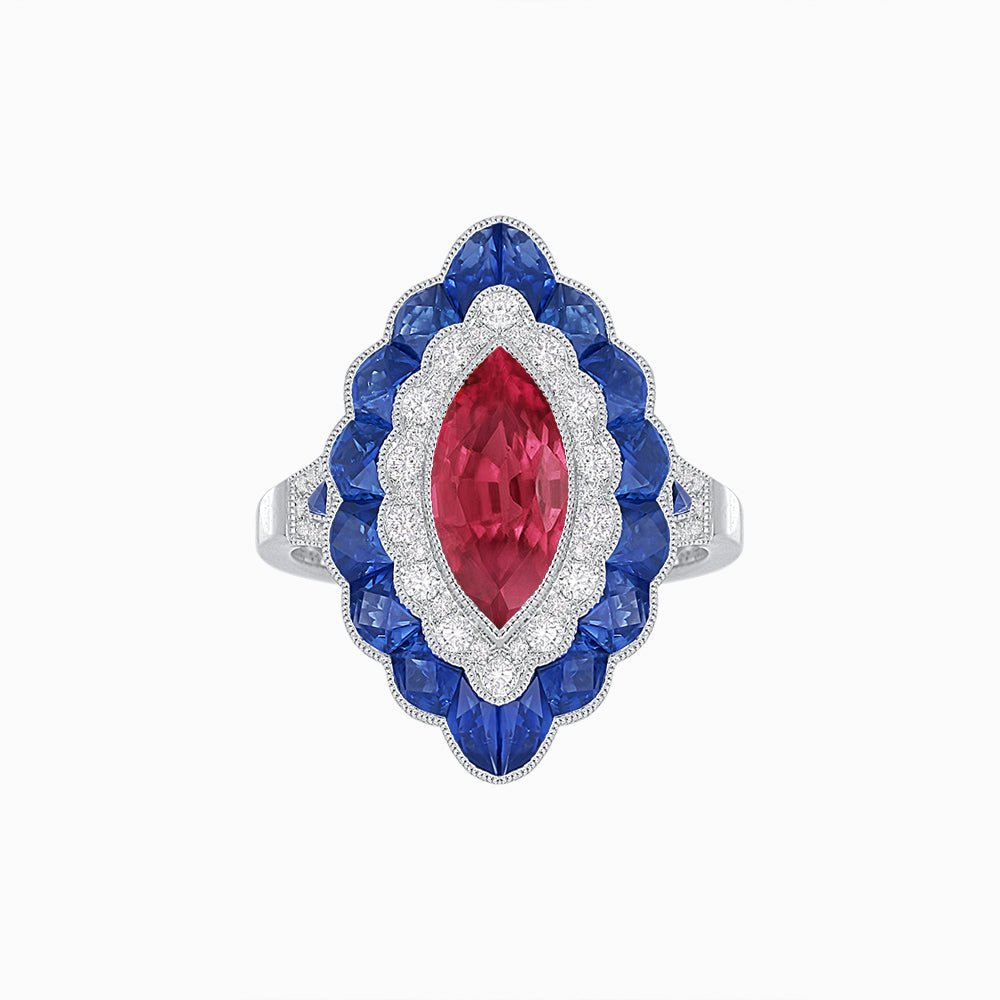 Antique Inspired Marquise Cut Gemstone Cocktail Ring - Shahin Jewelry