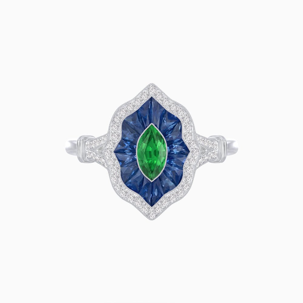 Antique Inspired Marquise Cut Gemstone Ring - Shahin Jewelry