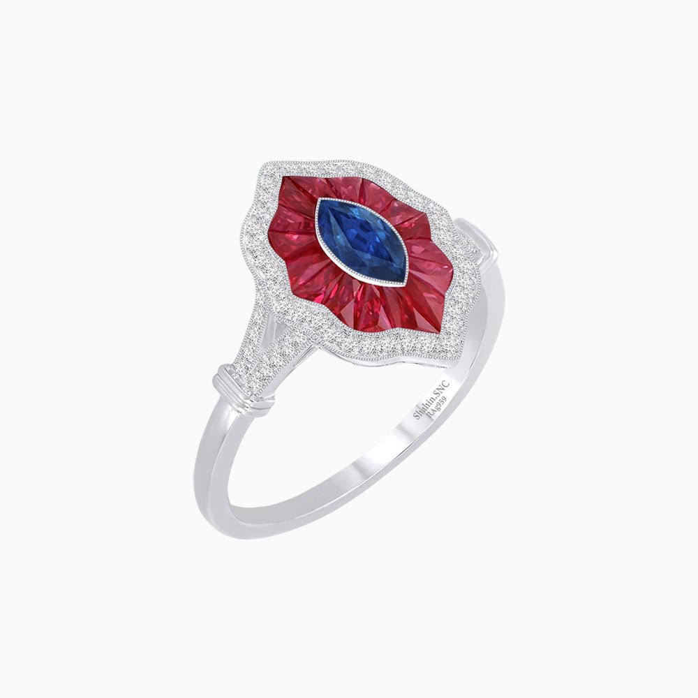 Antique Inspired Marquise Cut Gemstone Ring - Shahin Jewelry