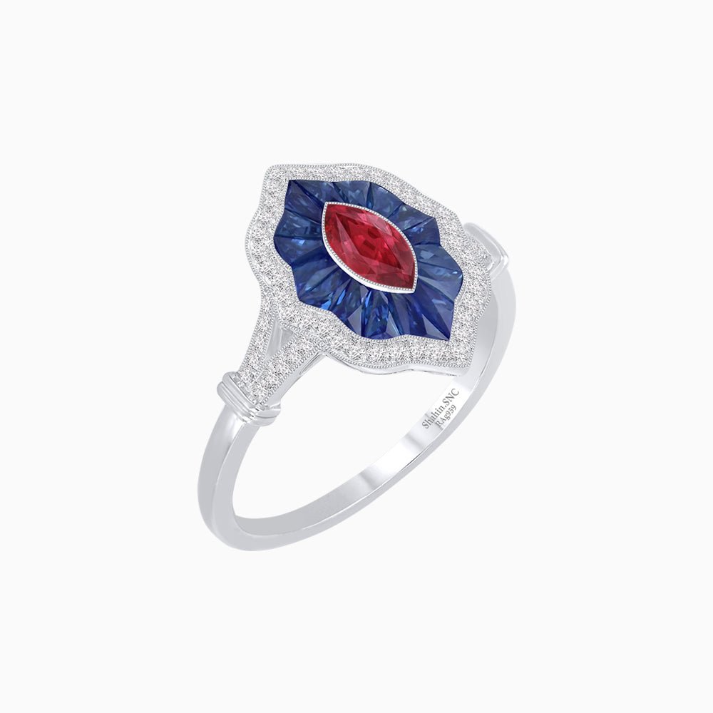 Antique Inspired Marquise Cut Gemstone Ring - Shahin Jewelry