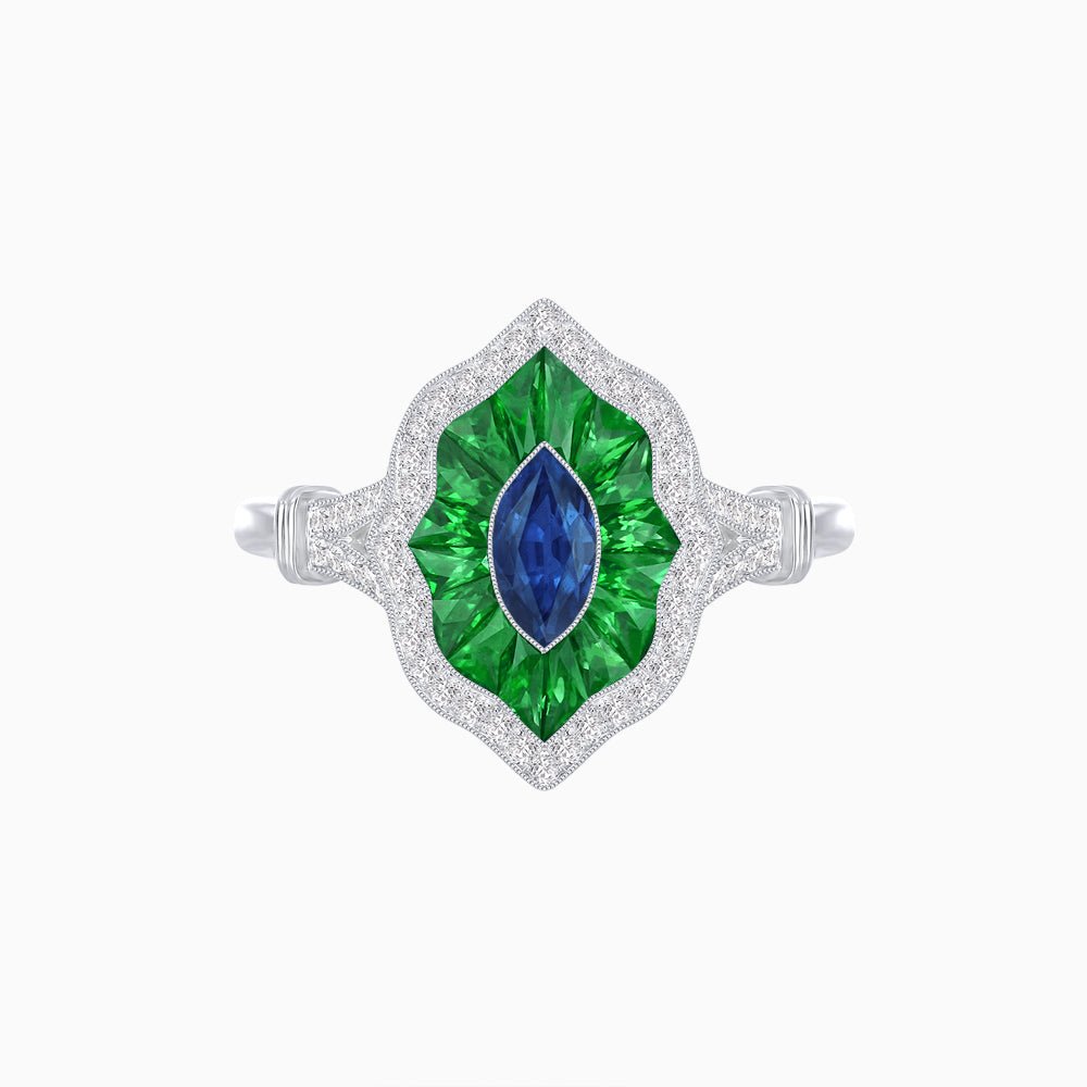 Antique Inspired Marquise Cut Gemstone Ring - Shahin Jewelry