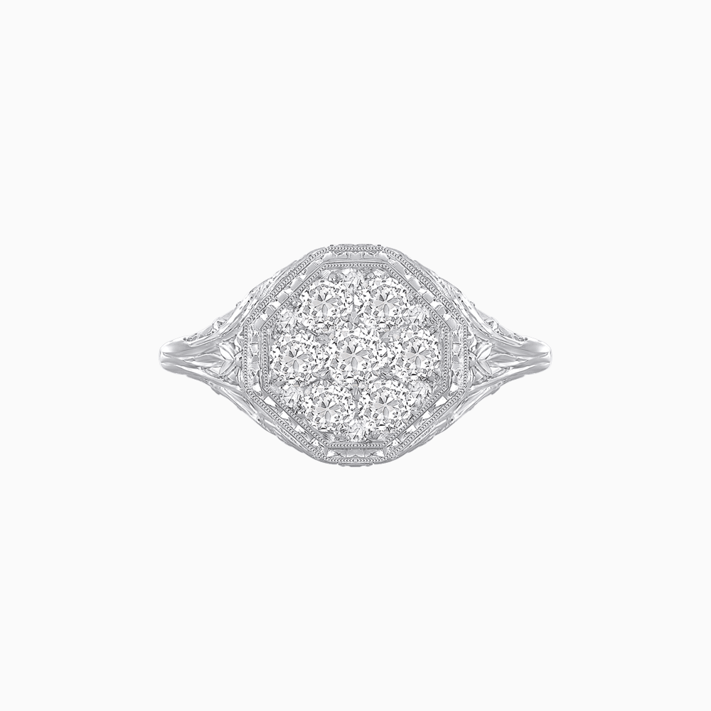 Antique Inspired Octagonal Illusion Cluster Ring with Hand Engraving - Shahin Jewelry