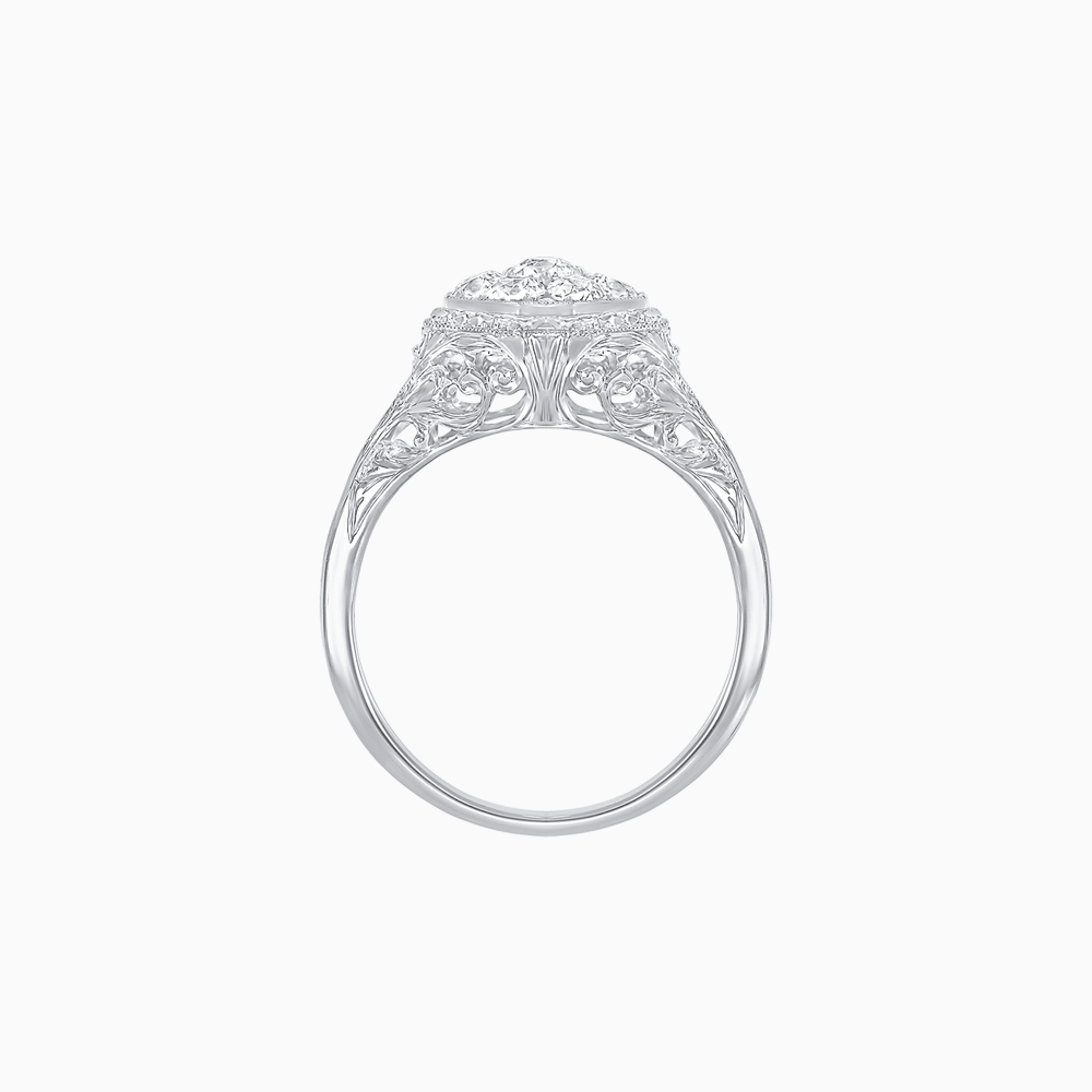 Antique Inspired Octagonal Illusion Cluster Ring with Hand Engraving - Shahin Jewelry