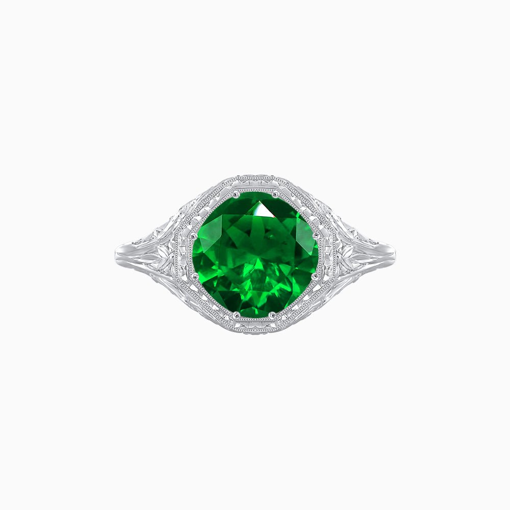Antique Inspired Octagonal Round Center Mounting Ring with Hand Engraving - Shahin Jewelry