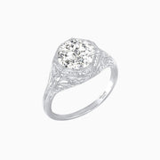 Antique Inspired Octagonal Round Center Mounting Ring with Hand Engraving - Shahin Jewelry