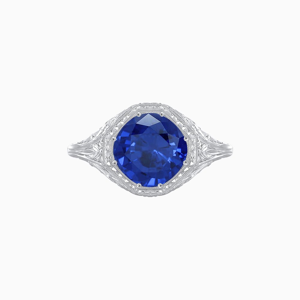 Antique Inspired Octagonal Round Center Mounting Ring with Hand Engraving - Shahin Jewelry