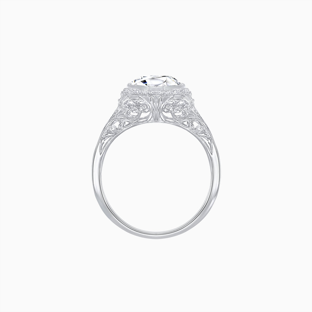 Antique Inspired Octagonal Round Center Mounting Ring with Hand Engraving - Shahin Jewelry