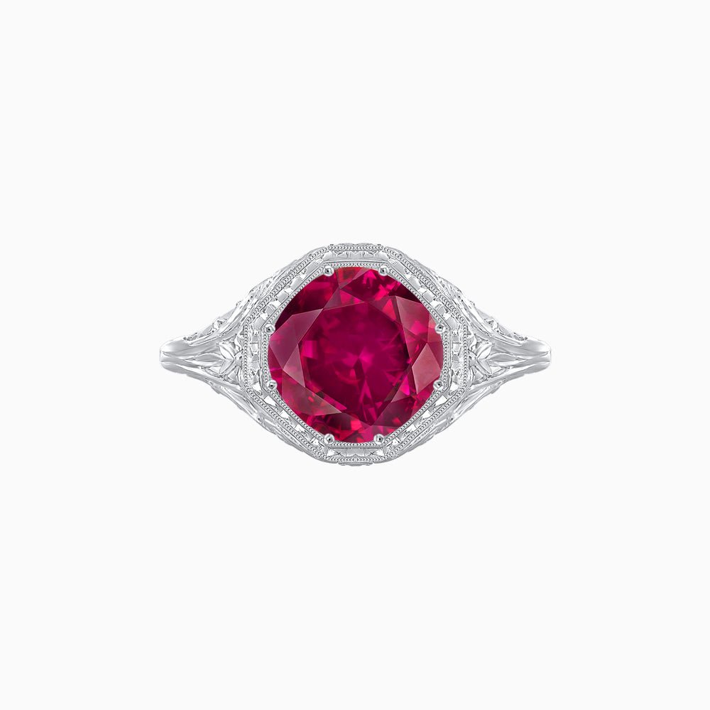 Antique Inspired Octagonal Round Center Mounting Ring with Hand Engraving - Shahin Jewelry