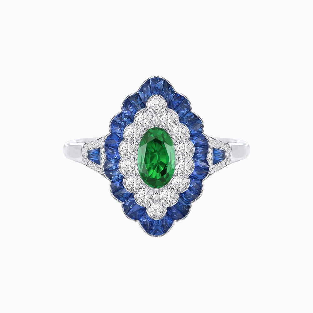 Antique Inspired Oval Cut Gemstone Cocktail Ring - Shahin Jewelry