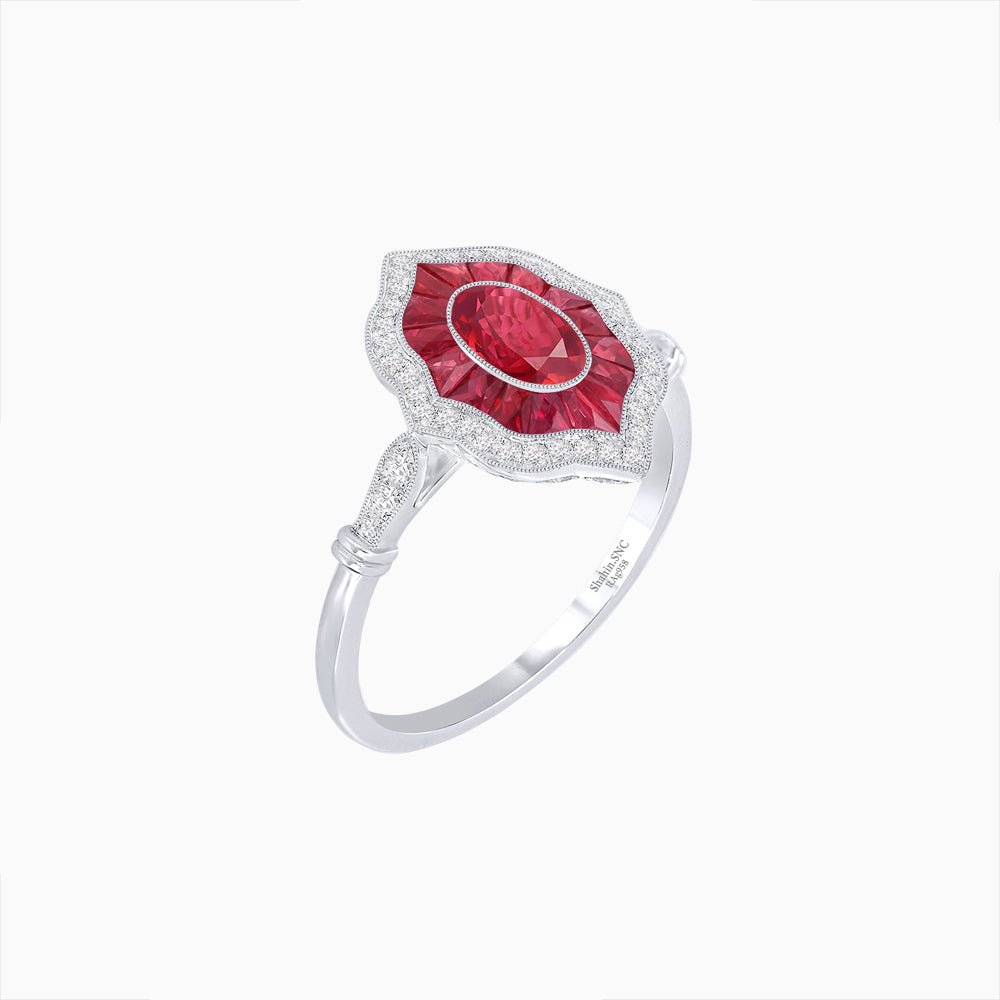 Antique Inspired Oval Cut Gemstone Ring - Shahin Jewelry