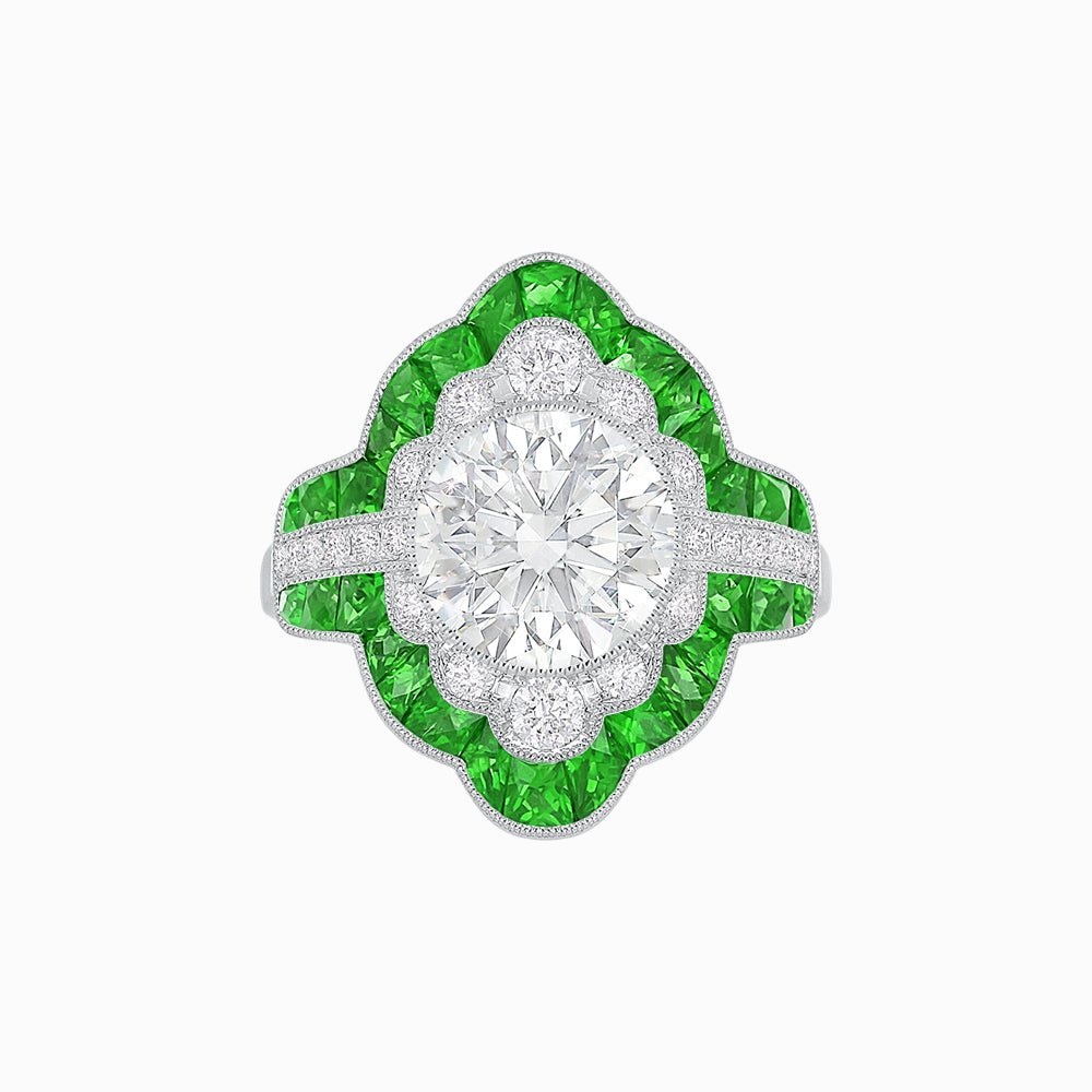 Antique Inspired Ring with Diamond and Gemstone - Shahin Jewelry