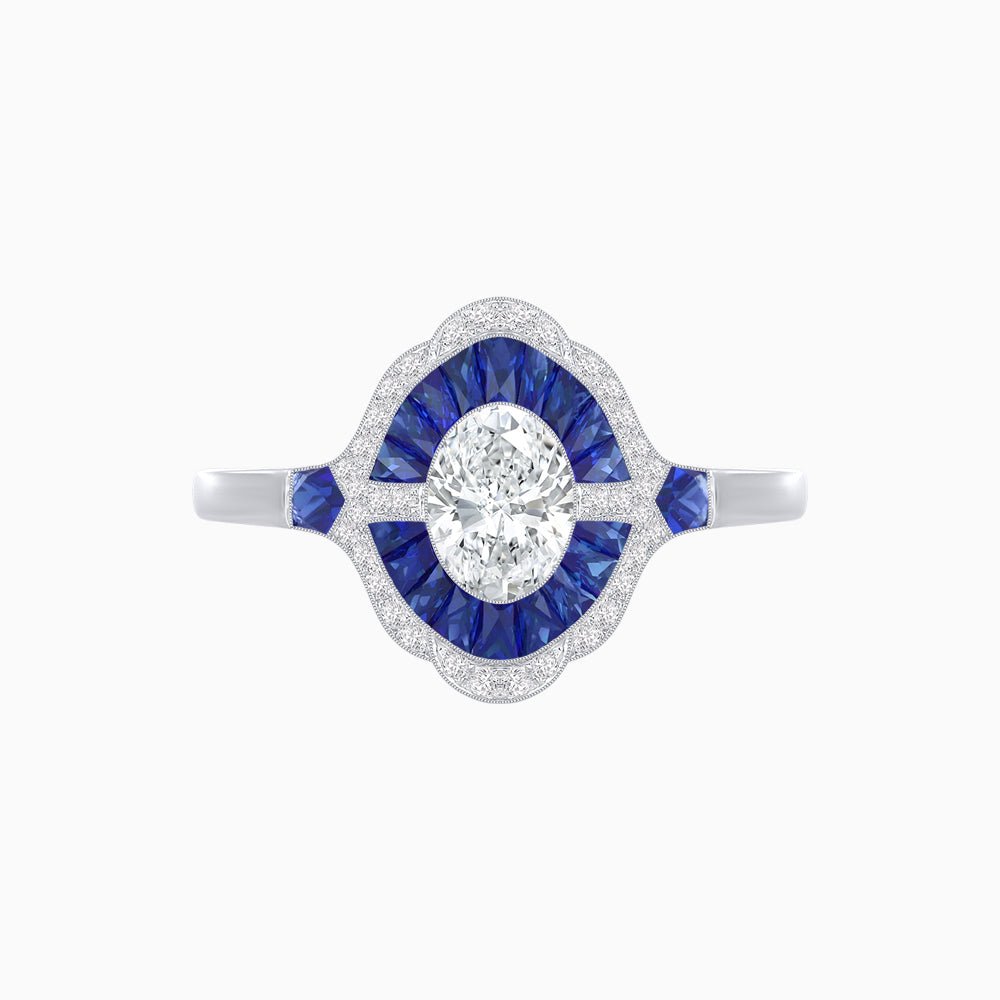 Antique Inspired Ring with Diamond and Gemstone - Shahin Jewelry