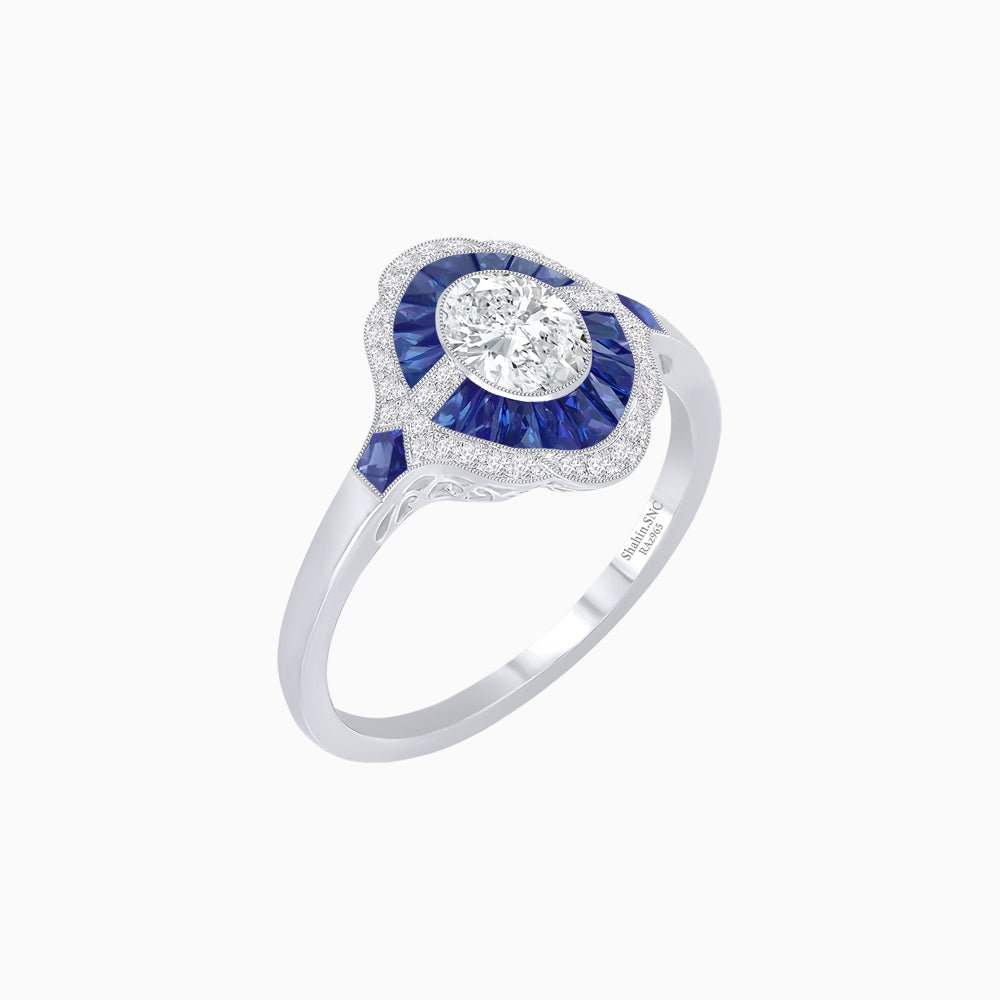 Antique Inspired Ring with Diamond and Gemstone - Shahin Jewelry