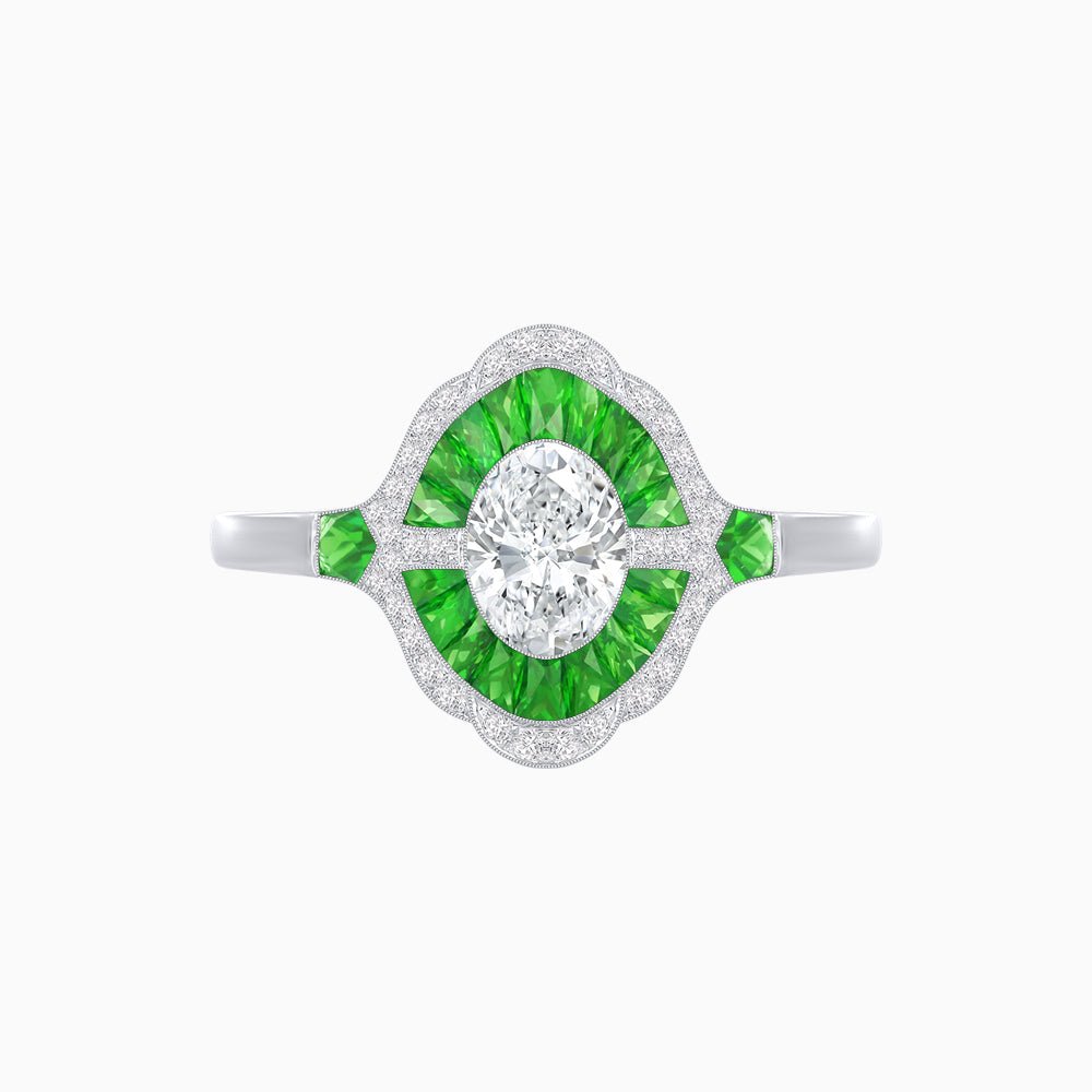 Antique Inspired Ring with Diamond and Gemstone - Shahin Jewelry