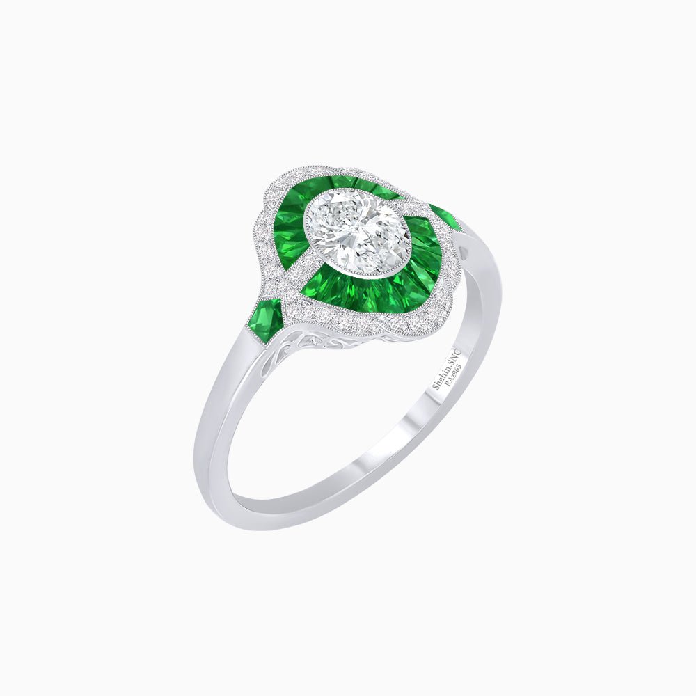 Antique Inspired Ring with Diamond and Gemstone - Shahin Jewelry