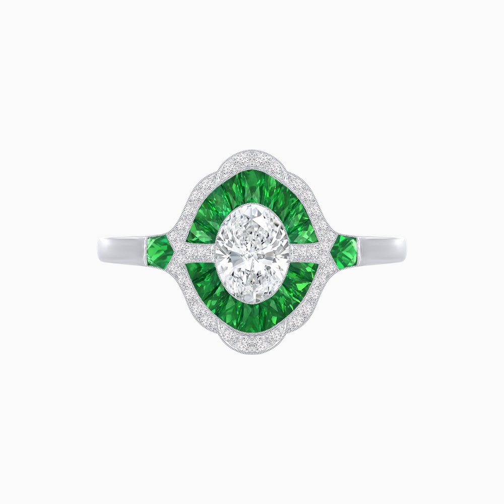 Antique Inspired Ring with Diamond and Gemstone - Shahin Jewelry