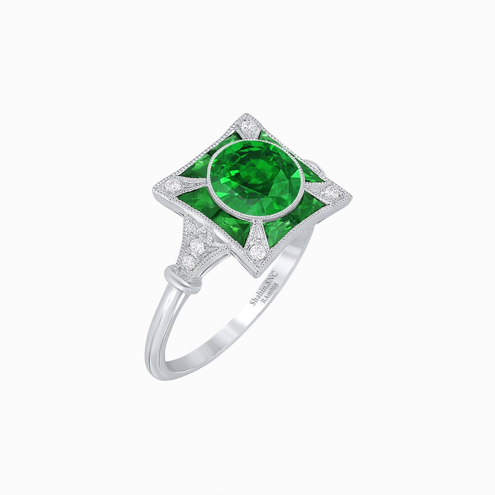 Antique Inspired Ring with Gemstone - Shahin Jewelry