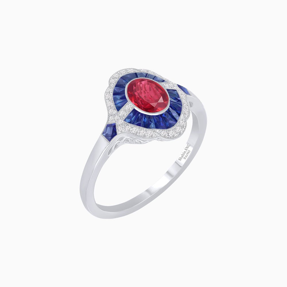 Antique Inspired Ring with Oval Gemstone - Shahin Jewelry