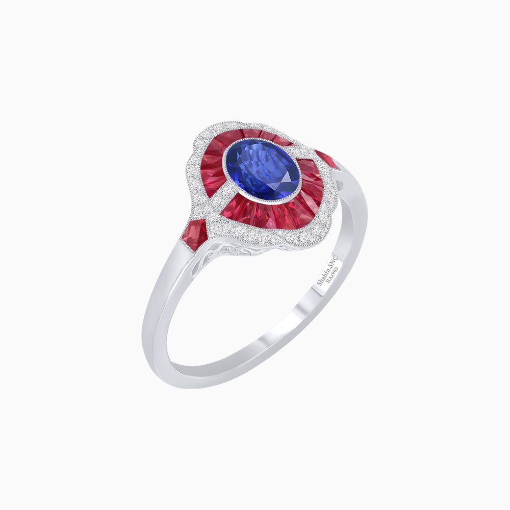 Antique Inspired Ring with Oval Gemstone - Shahin Jewelry