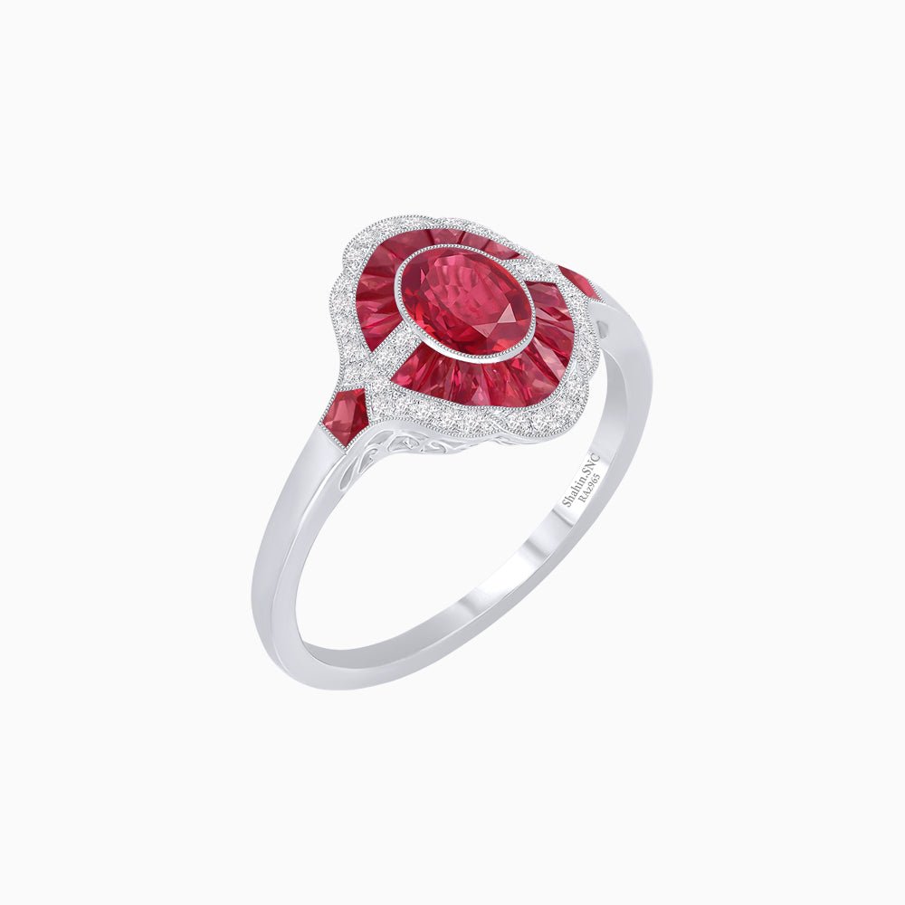 Antique Inspired Ring with Oval Gemstone - Shahin Jewelry