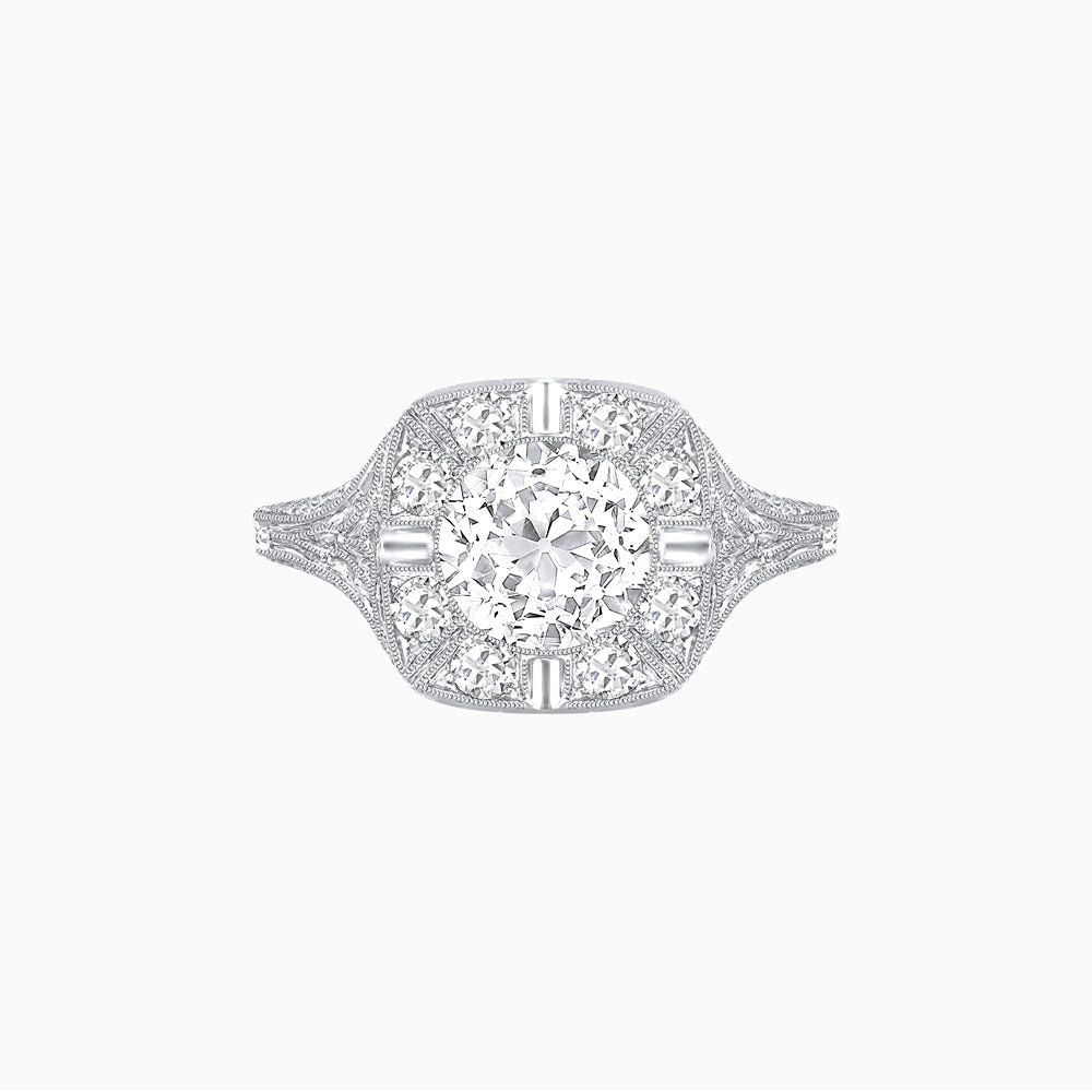 Antique Inspired Round Cut Milgrain Diamond Halo Ring - Shahin Jewelry