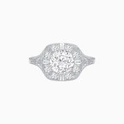 Antique Inspired Round Cut Milgrain Diamond Halo Ring - Shahin Jewelry
