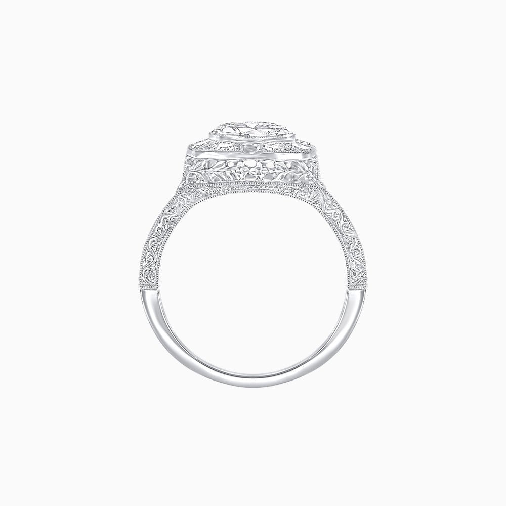 Antique Inspired Round Cut Milgrain Diamond Halo Ring - Shahin Jewelry