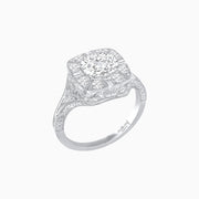 Antique Inspired Round Cut Milgrain Diamond Halo Ring - Shahin Jewelry