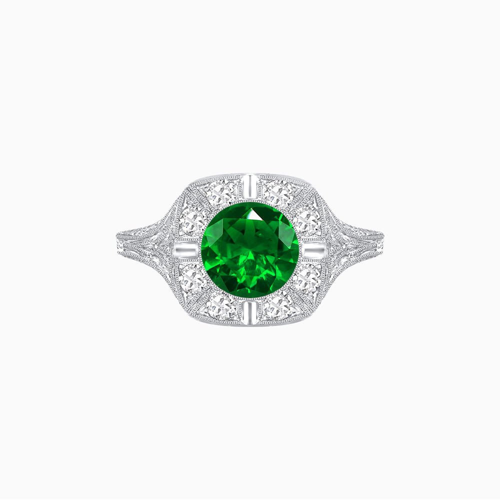Antique Inspired Round Cut Milgrain Diamond Halo Ring - Shahin Jewelry