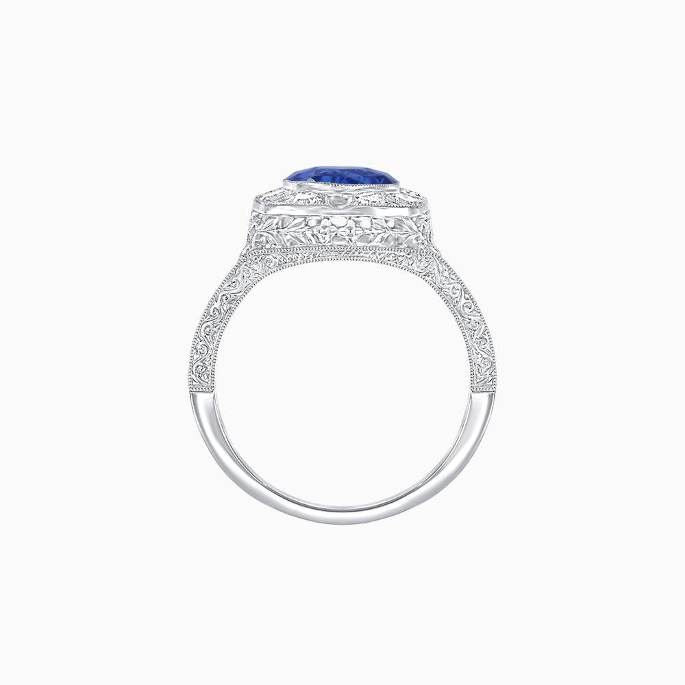 Antique Inspired Round Cut Milgrain Diamond Halo Ring - Shahin Jewelry
