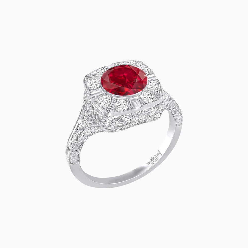 Antique Inspired Round Cut Milgrain Diamond Halo Ring - Shahin Jewelry