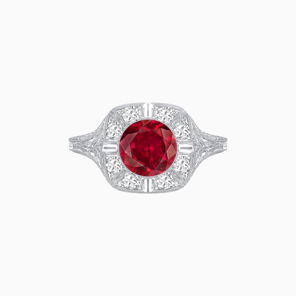 Antique Inspired Round Cut Milgrain Diamond Halo Ring - Shahin Jewelry