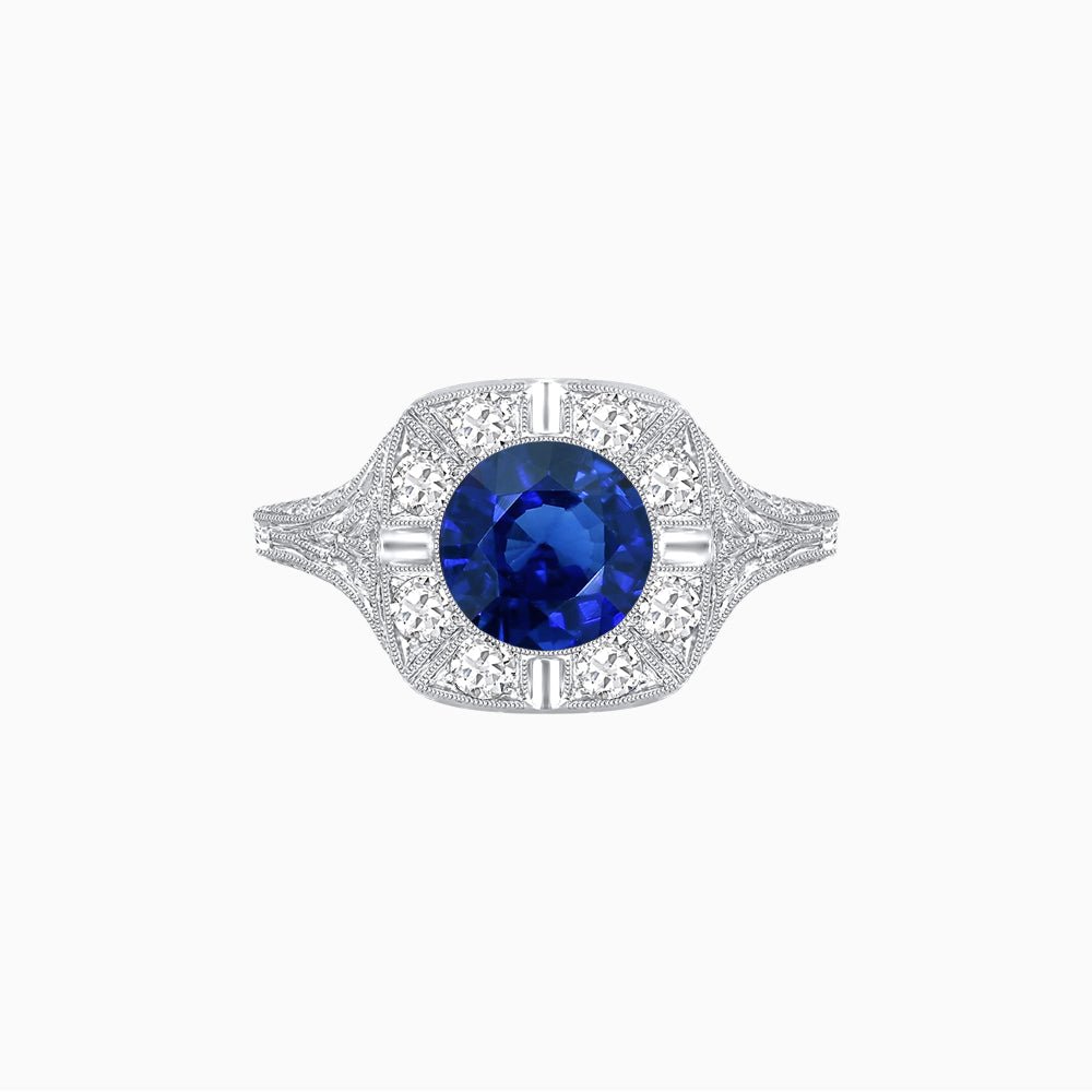 Antique Inspired Round Cut Milgrain Diamond Halo Ring - Shahin Jewelry