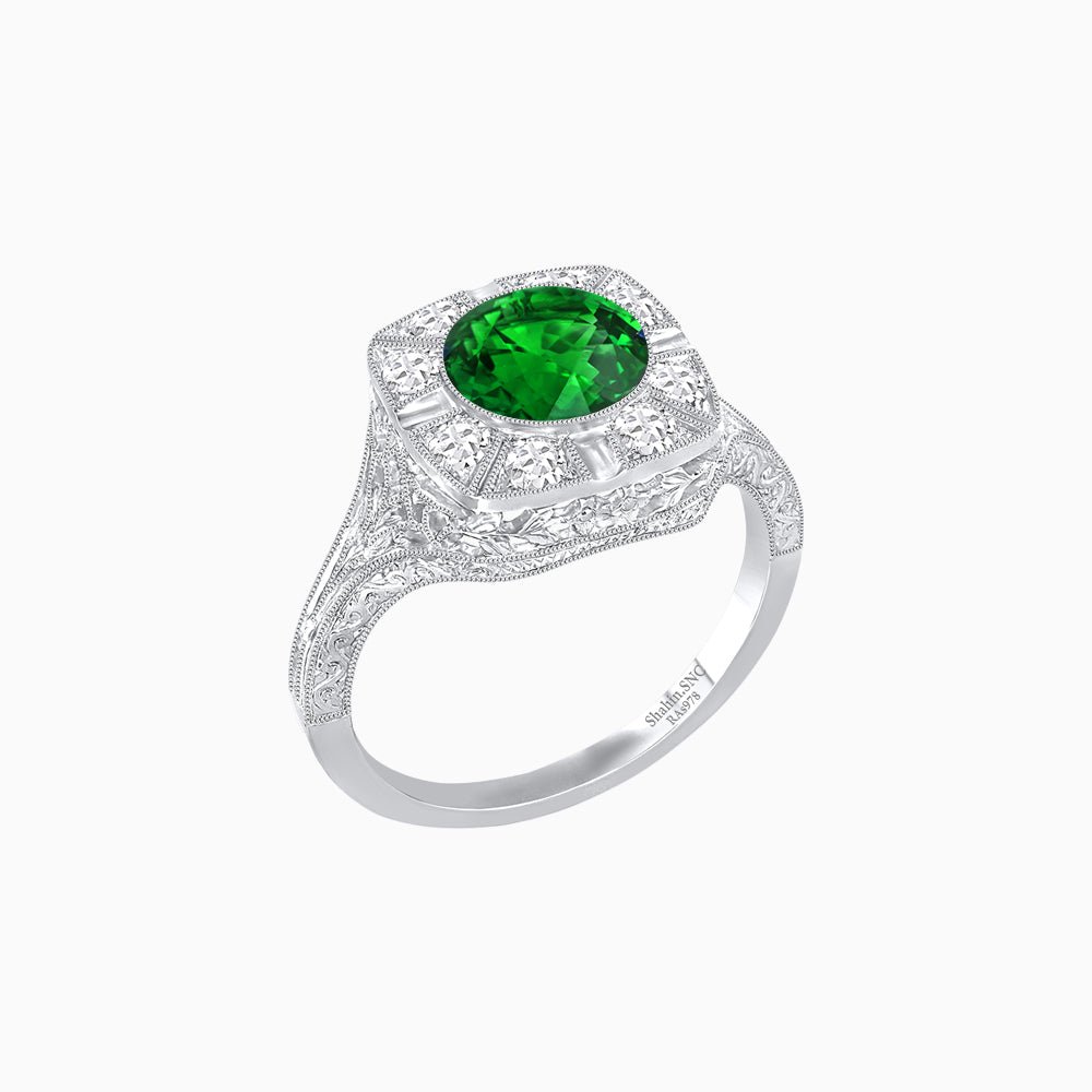 Antique Inspired Round Cut Milgrain Diamond Halo Ring - Shahin Jewelry