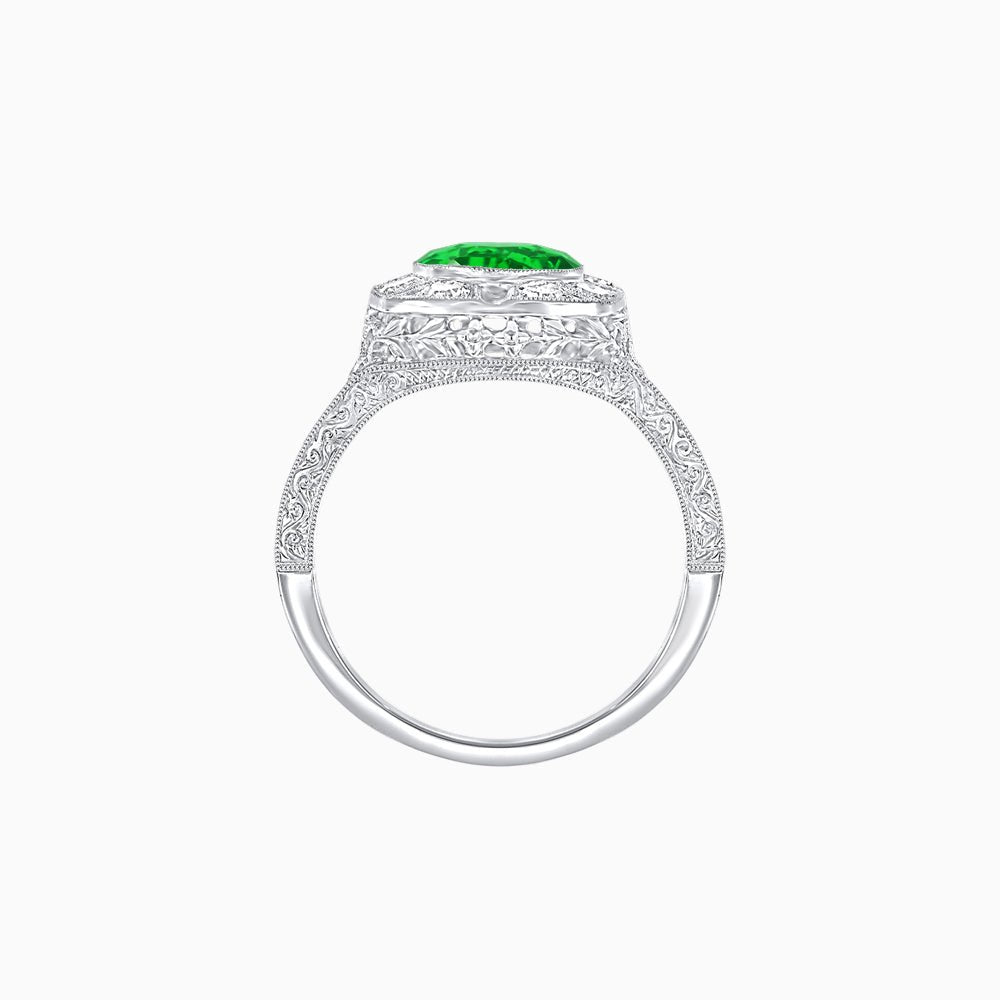 Antique Inspired Round Cut Milgrain Diamond Halo Ring - Shahin Jewelry
