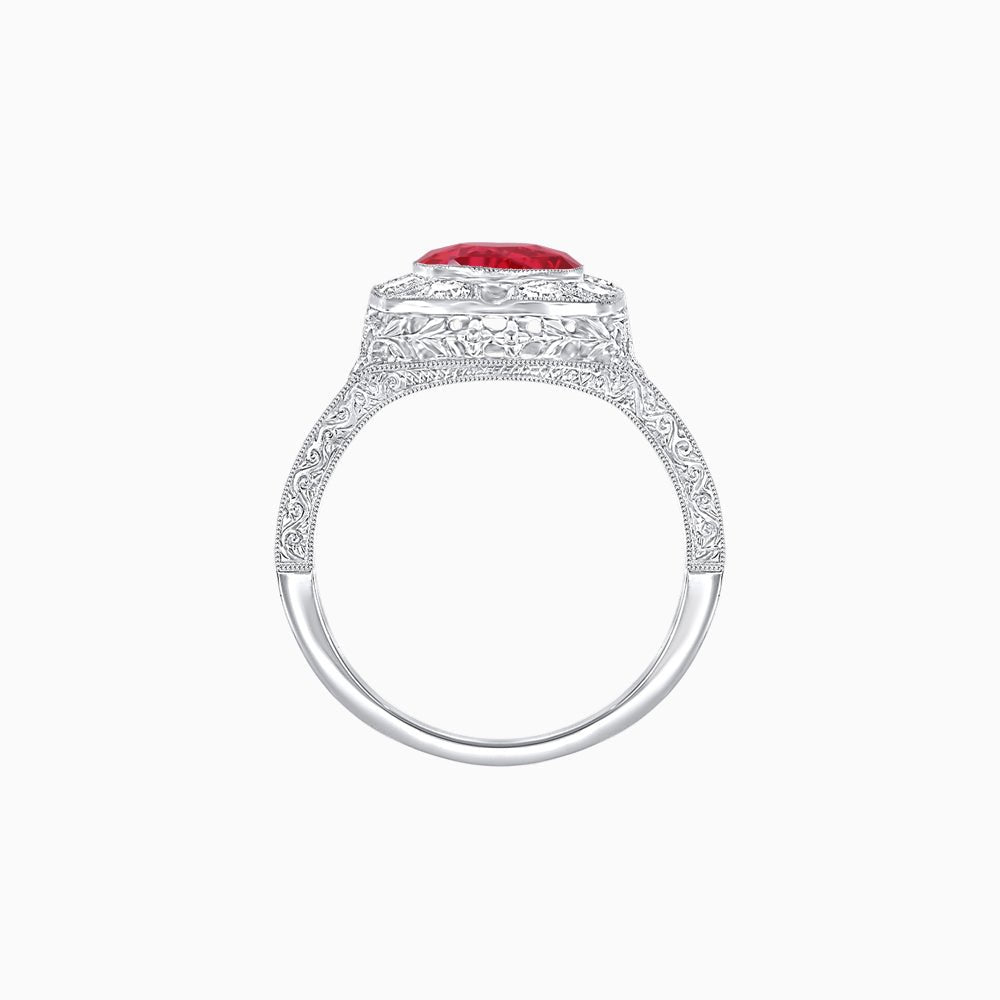 Antique Inspired Round Cut Milgrain Diamond Halo Ring - Shahin Jewelry