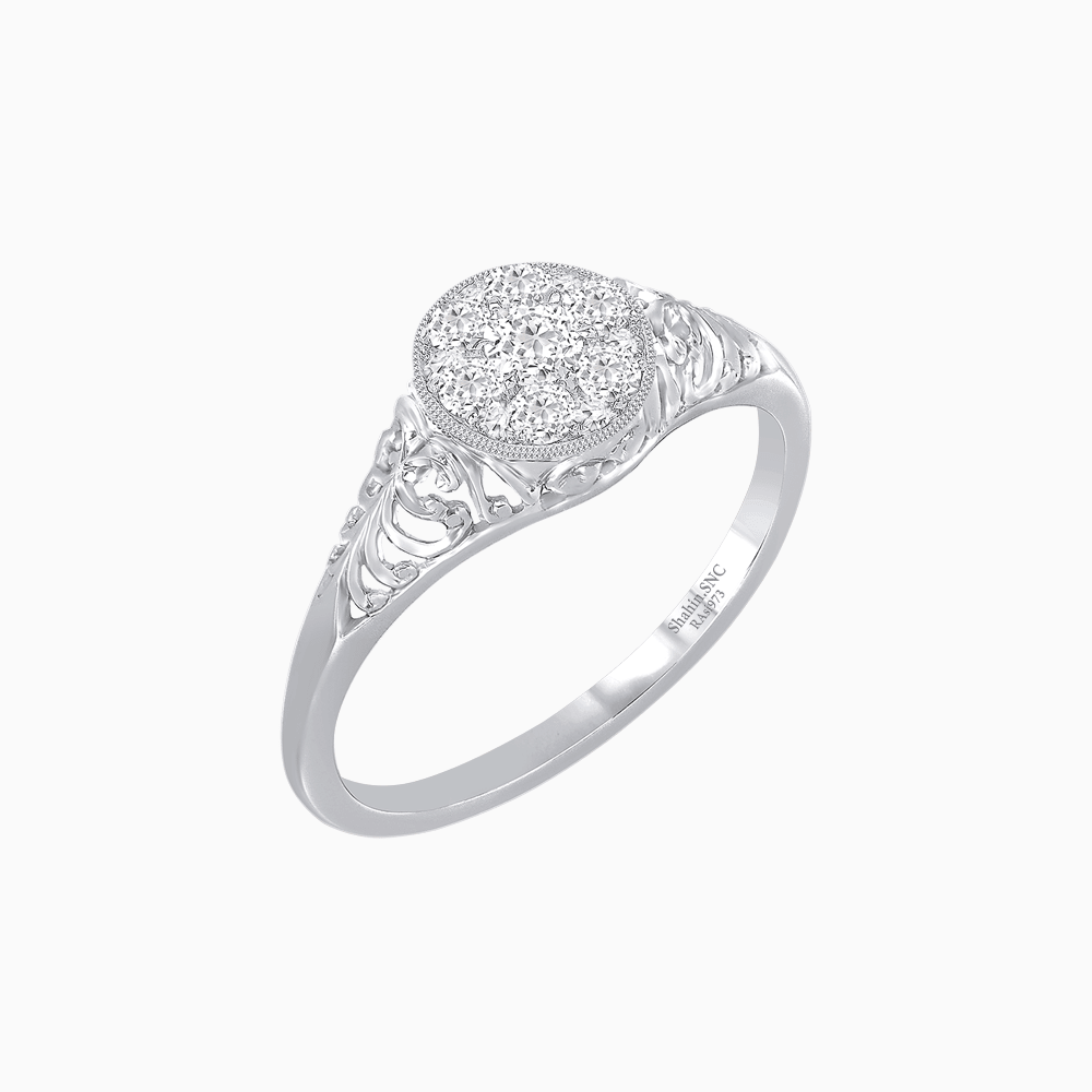 Antique Inspired Round Illusion Cluster Ring with Scrollwork - Shahin Jewelry
