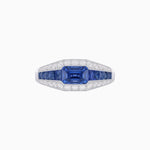 Load image into Gallery viewer, Art Deco Blue Sapphire Engagement Ring in 18K White Gold A Bold Declaration of Love, Steeped in Vintage Glamour - Shahin Jewelry
