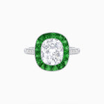 Load image into Gallery viewer, Art Deco Cushion Cut Ring with French-Cut Gemstone Halo and Diamond Accents - Shahin Jewelry