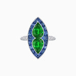 Load image into Gallery viewer, Art Deco Diamond Marquise Shape Toi et Moi Style Vintage Engagement Ring with Blue Sapphire and Emerald - Shahin Jewelry
