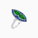 Load image into Gallery viewer, Art Deco Diamond Marquise Shape Toi et Moi Style Vintage Engagement Ring with Blue Sapphire and Emerald - Shahin Jewelry
